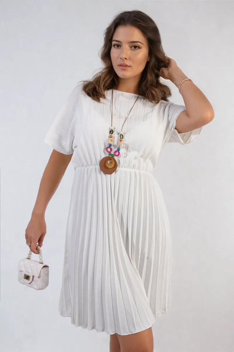 Short Sleeve Pleated Midi Dress