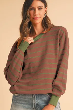 Stripe Round Neck Drop Shoulder Loose Sweater