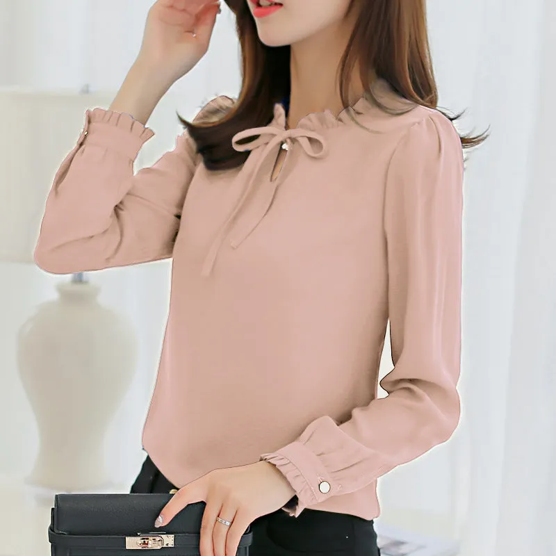 Summer Korean Trendy Slim Look OL Long Sleeved Blouse Tops Shirt Blouse