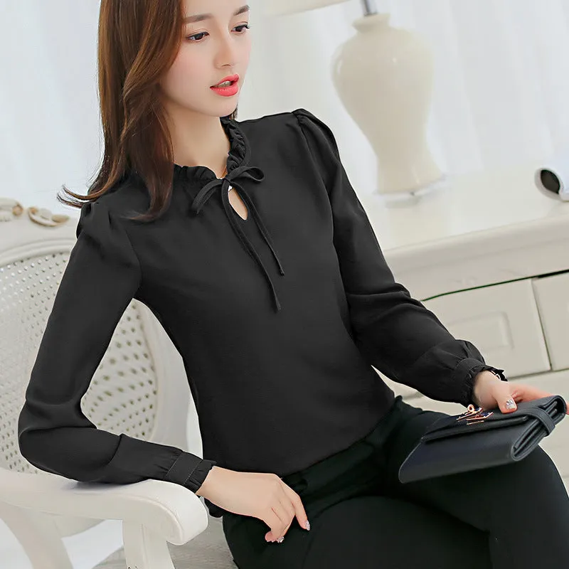 Summer Korean Trendy Slim Look OL Long Sleeved Blouse Tops Shirt Blouse