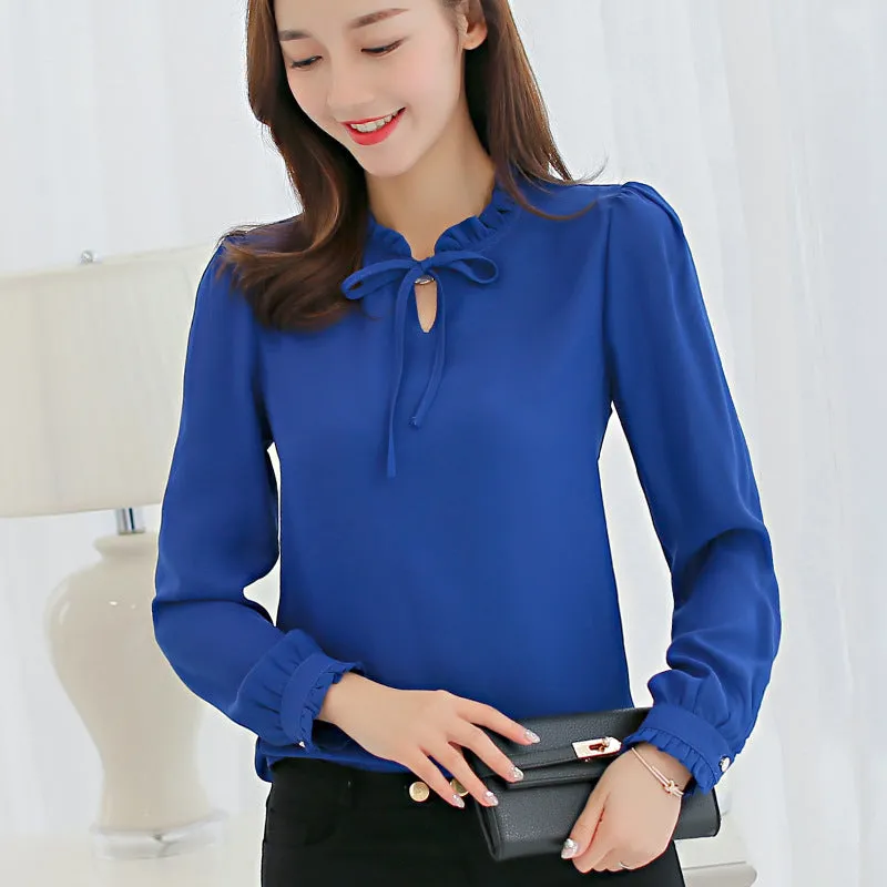 Summer Korean Trendy Slim Look OL Long Sleeved Blouse Tops Shirt Blouse