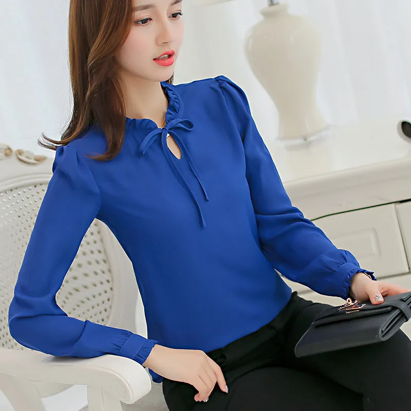 Summer Korean Trendy Slim Look OL Long Sleeved Blouse Tops Shirt Blouse