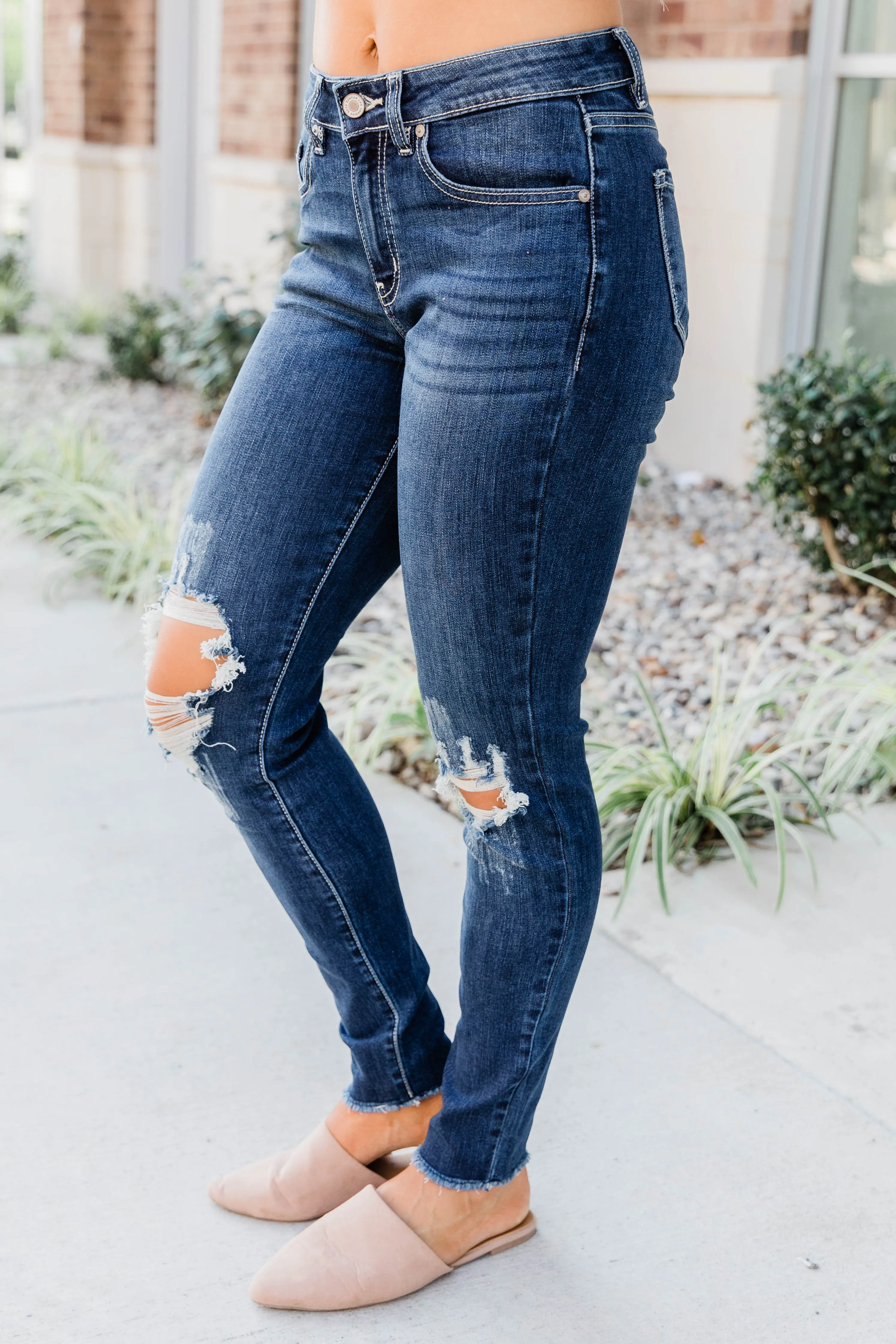 The Kallista Dark Wash Distressed Crop Jeans FINAL SALE