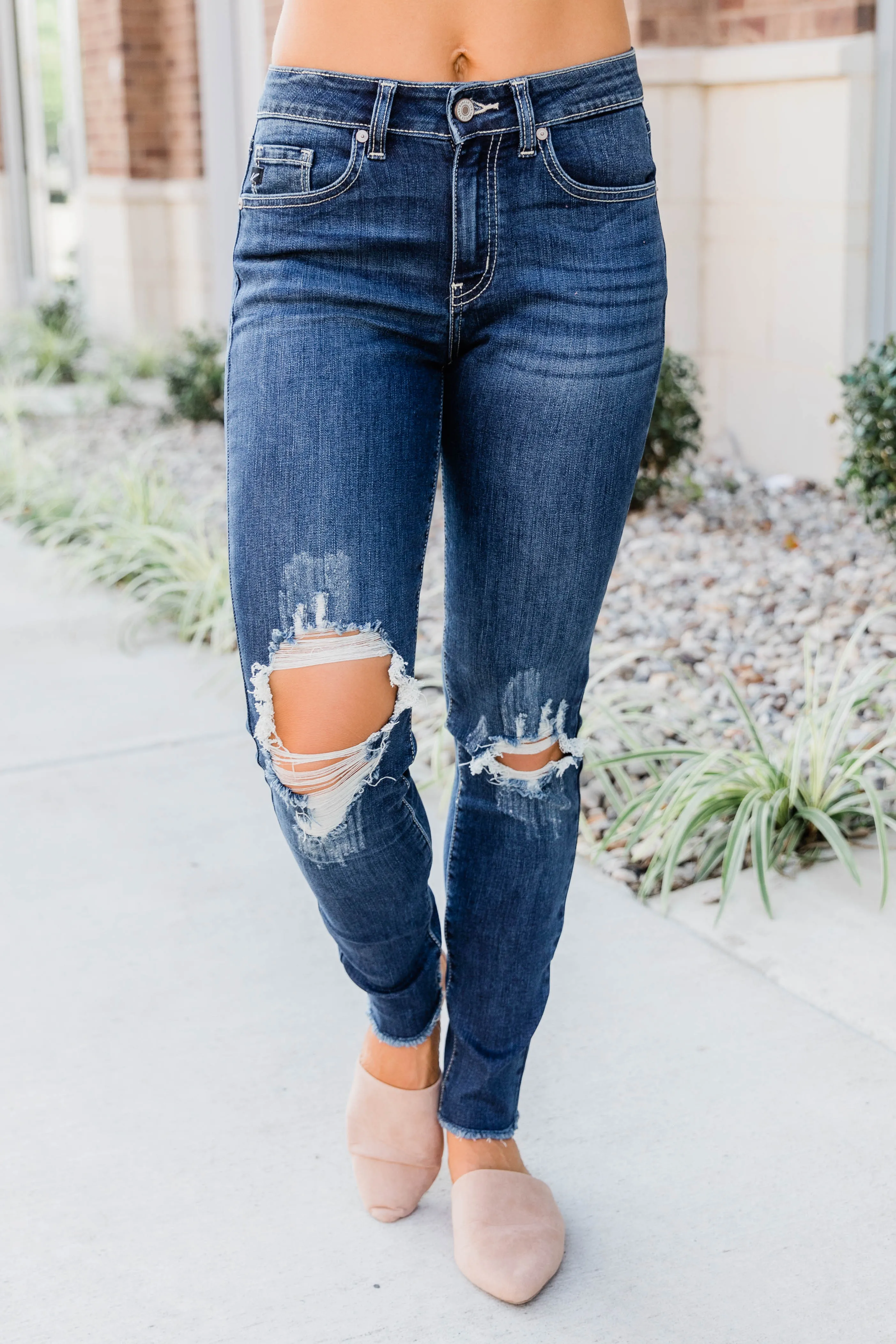 The Kallista Dark Wash Distressed Crop Jeans FINAL SALE