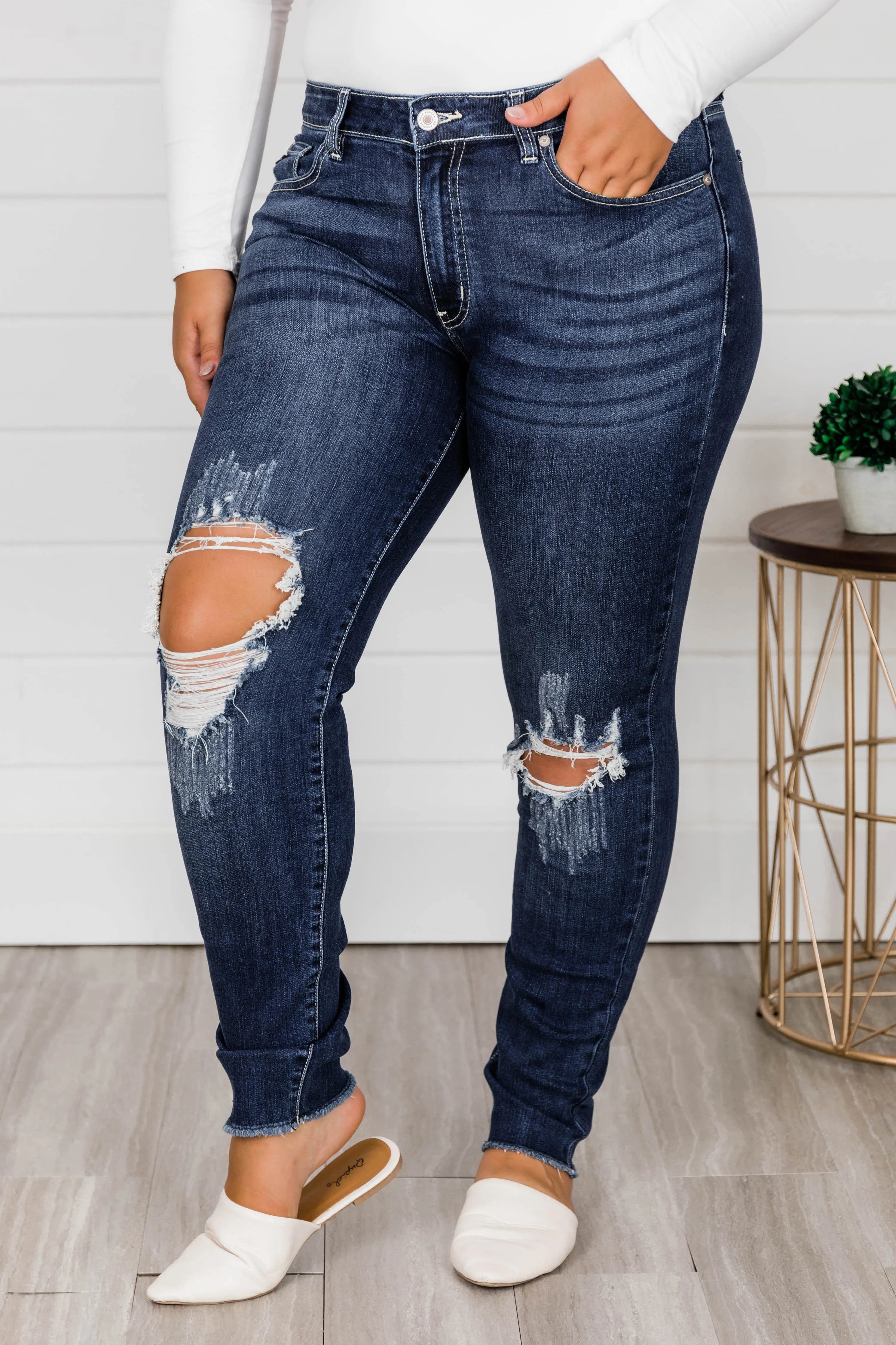 The Kallista Dark Wash Distressed Crop Jeans FINAL SALE