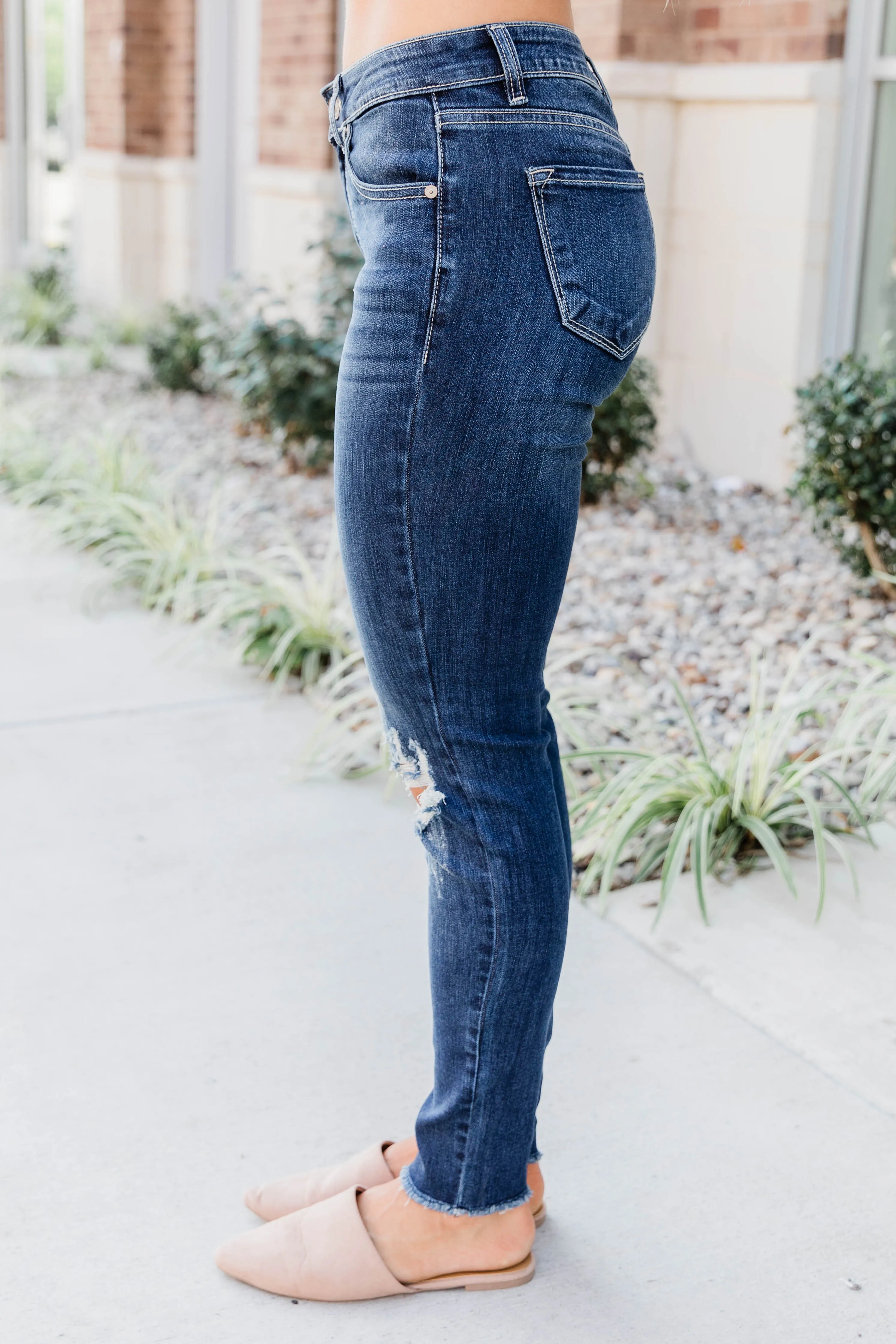 The Kallista Dark Wash Distressed Crop Jeans FINAL SALE