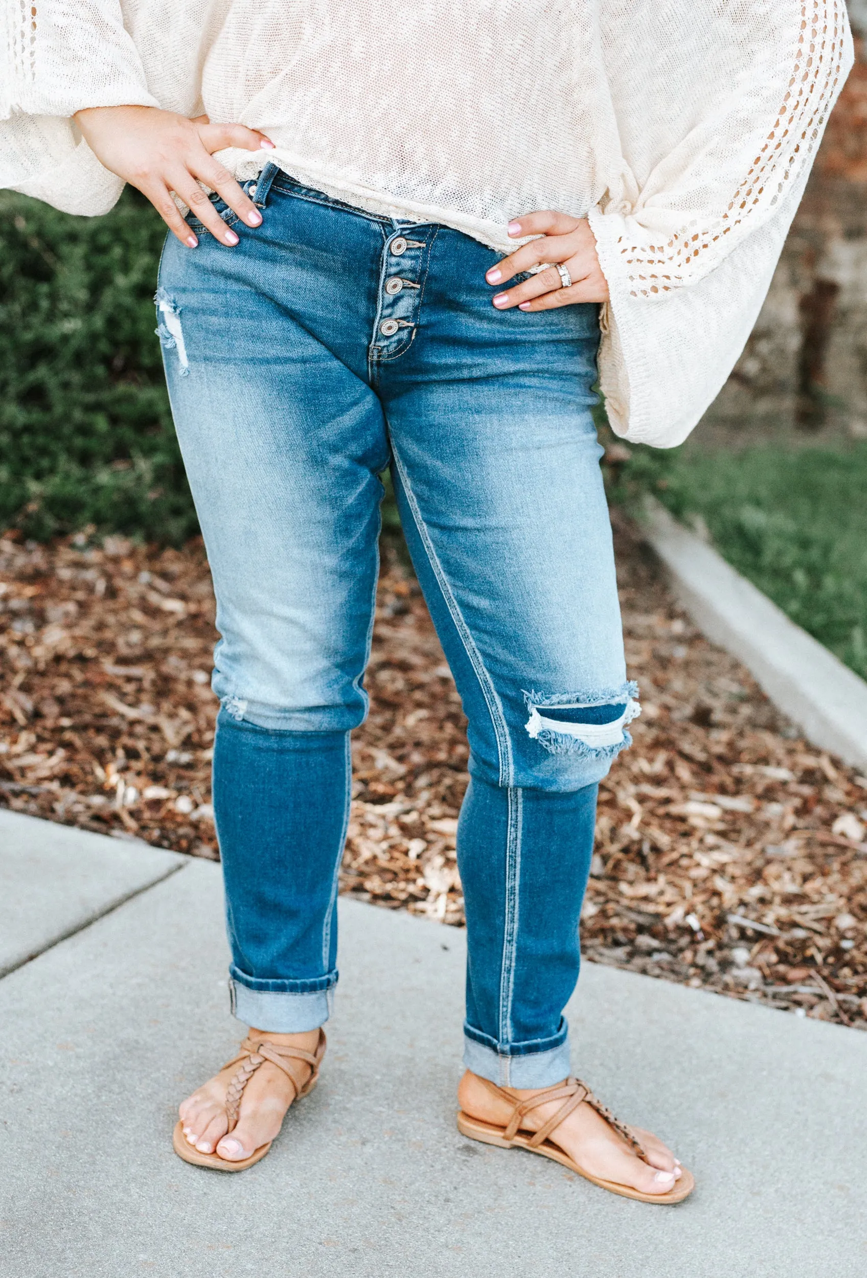 The Natalie Mid Rise Medium Wash Button Fly Jeans