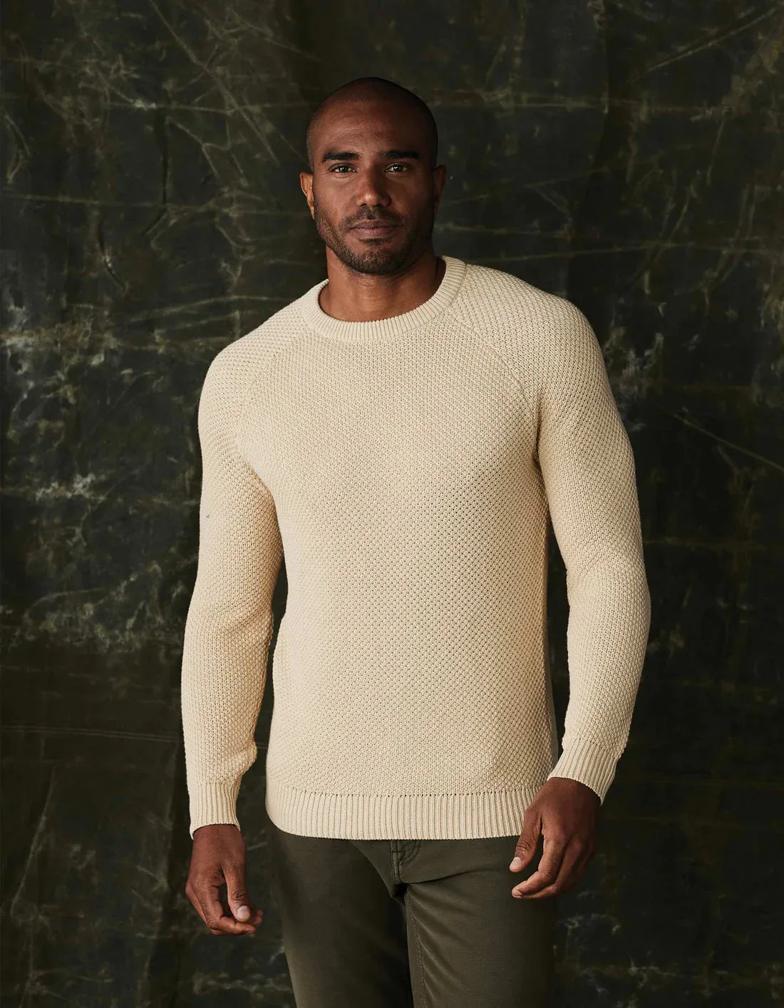 The Normal Brand Men's Moss Stitch Crew, Tan