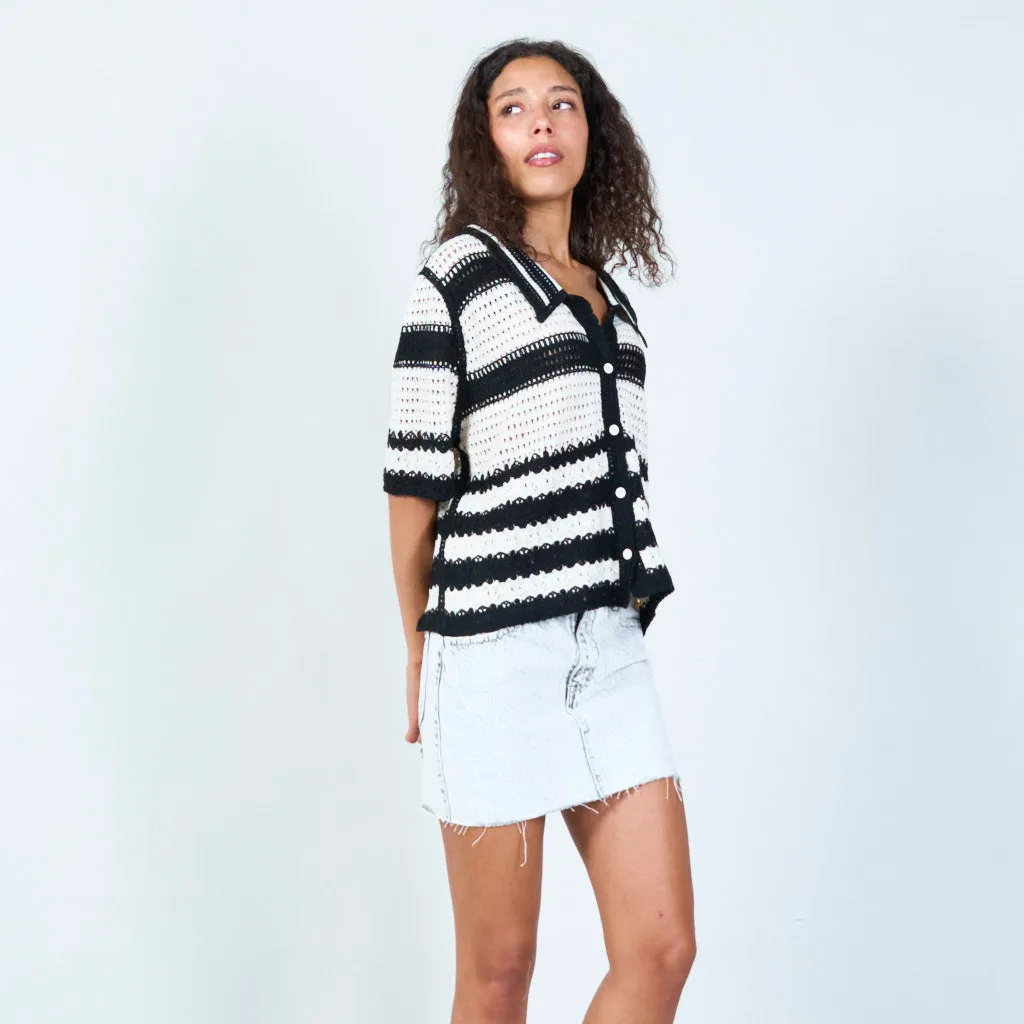 Trendy crochet striped cardigan with collar wholesale