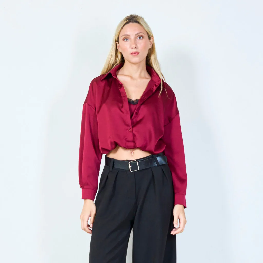 Trendy cropped button-up blouse wholesale