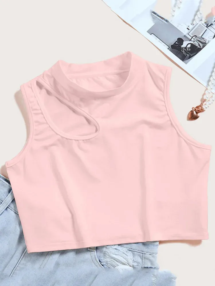 Trendy Hollow Out Crop Top Blouse