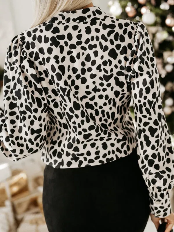 Trendy Polka Dot Lantern Sleeve Blouse for Office