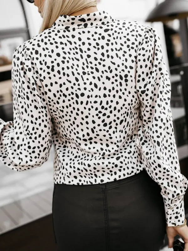 Trendy Polka Dot Lantern Sleeve Blouse for Office