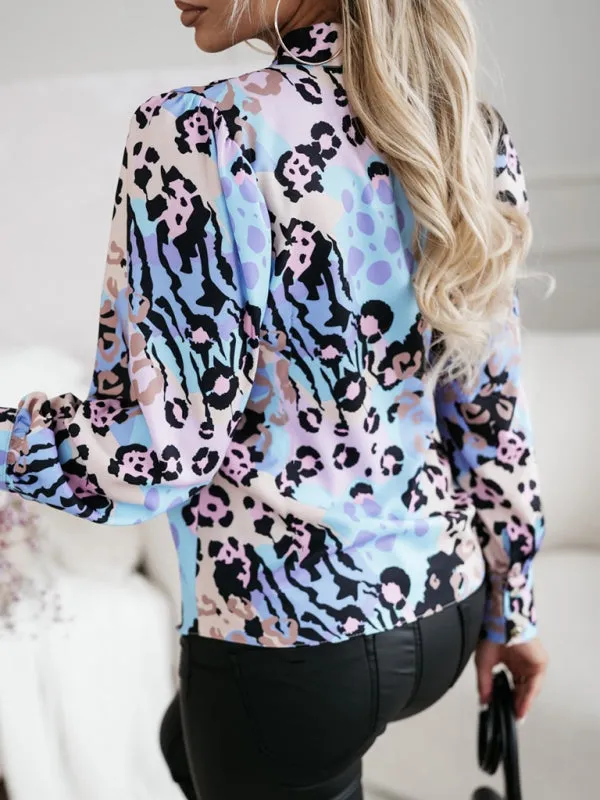 Trendy Polka Dot Lantern Sleeve Blouse for Office