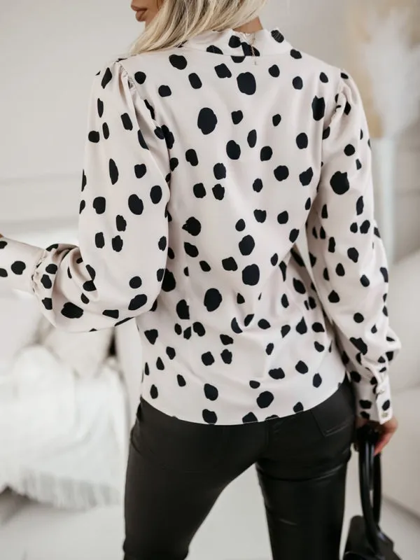 Trendy Polka Dot Lantern Sleeve Blouse for Office