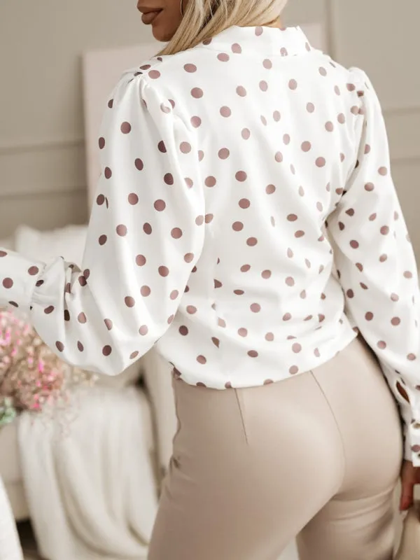 Trendy Polka Dot Lantern Sleeve Blouse for Office