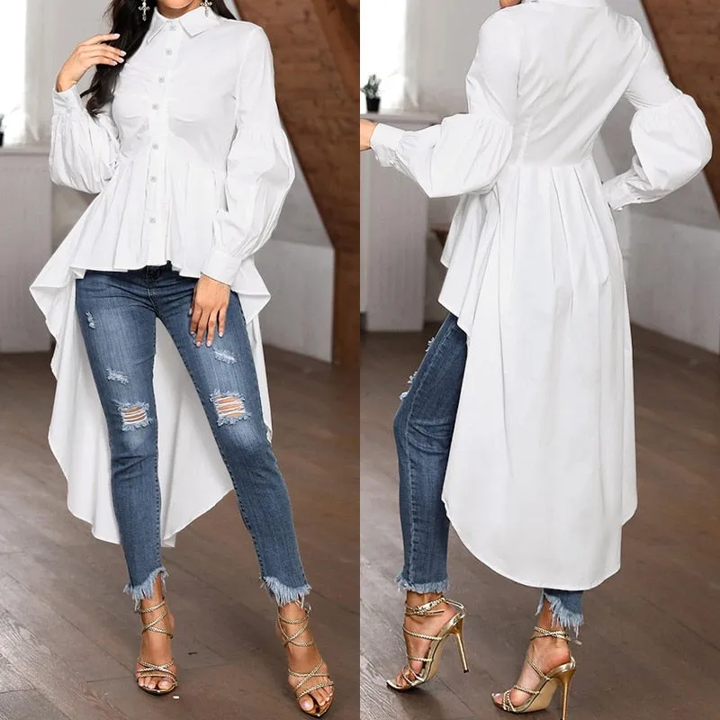 Trendy Ruffle Swallowtail Blouse