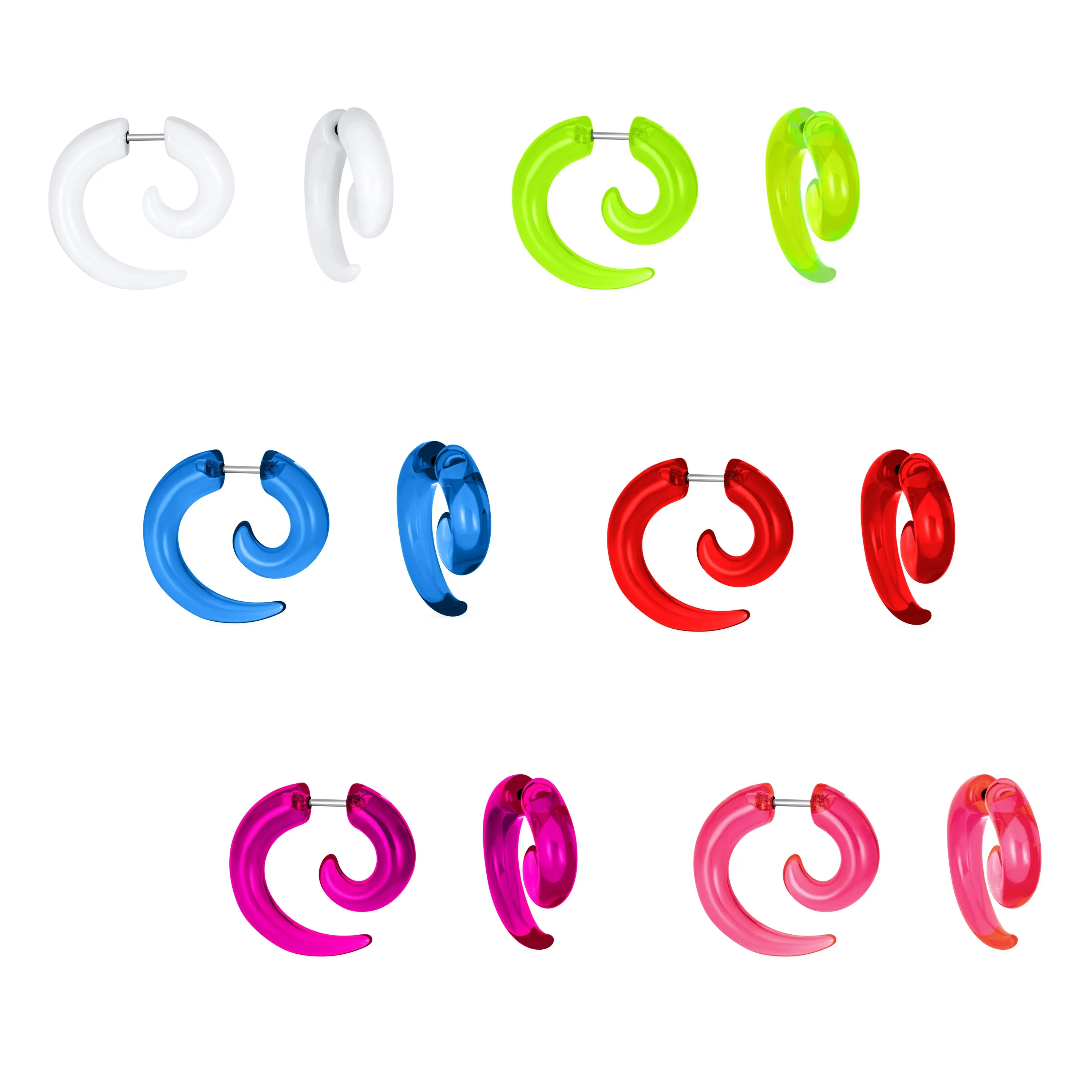 Unisex Spiral Tribal Ear Plug Taper Earrings Set - 6 Pcs Various Colors