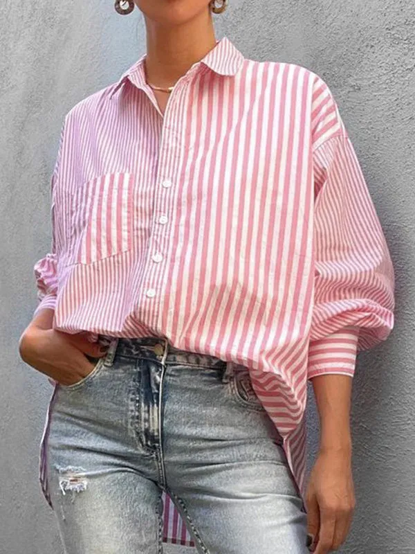 Urban Loose Striped Lapel Collar Blouses&Shirts Tops