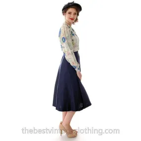 Vintage 1950s Skirt Navy Blue Fullish Courteena Small 26 Waist