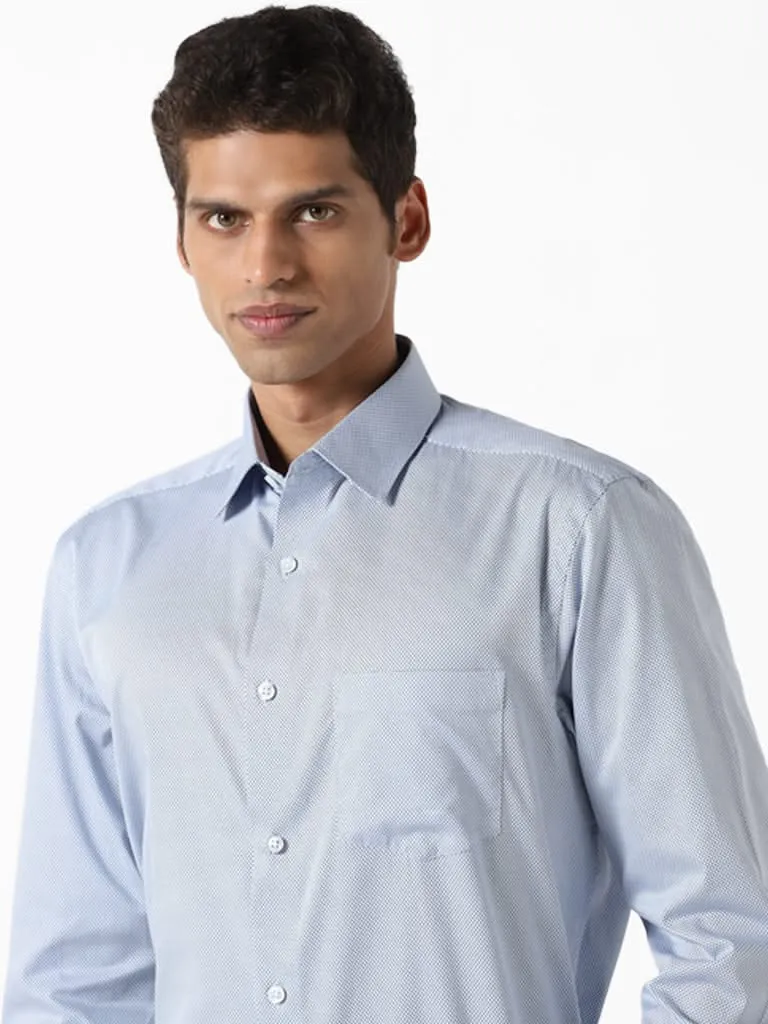 WES Formals Dobby Printed Blue Cotton Relaxed-Fit Shirt