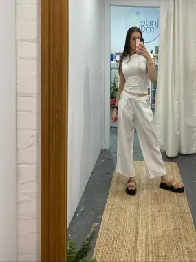 Wide Leg Linen Pant in White