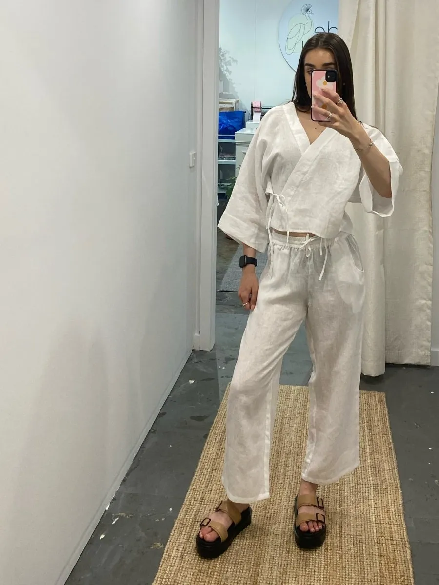 Wide Leg Linen Pant in White