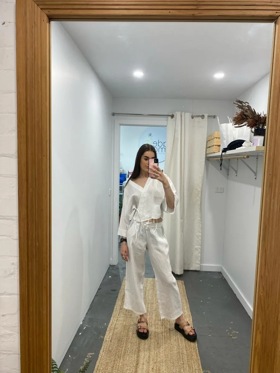 Wide Leg Linen Pant in White