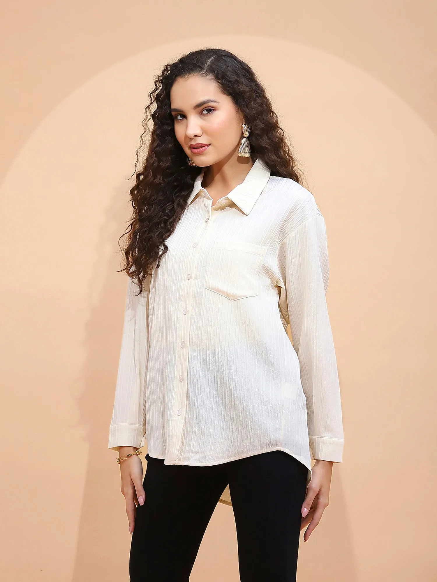 Women Lemon Polycotton Solid Asymmetric Hem Shirt