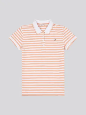 Womens Stripe Polo Shirt in Peach Nectar