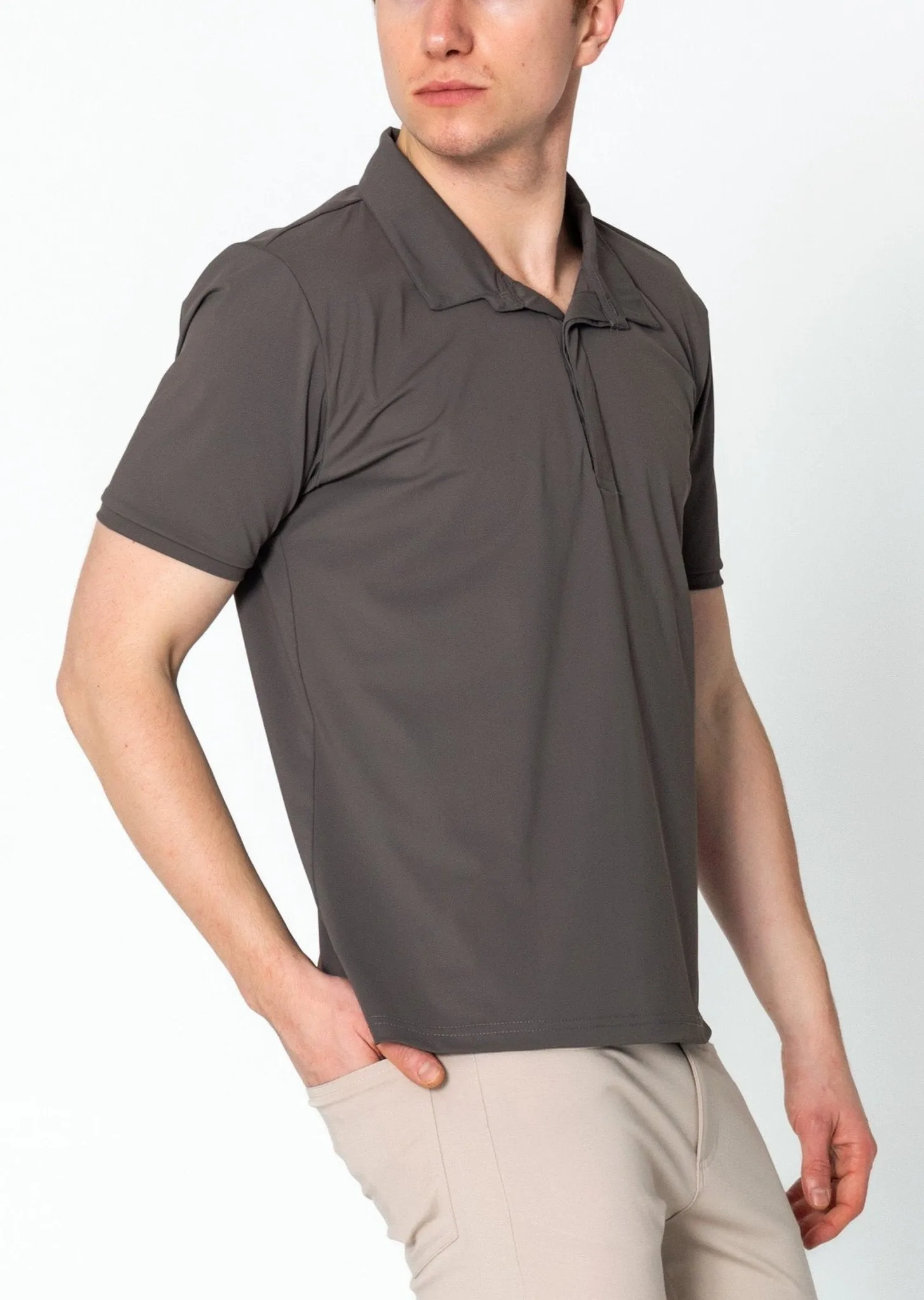 Wrinkle Free Tapered Travel Polo Shirts-  Anthracite